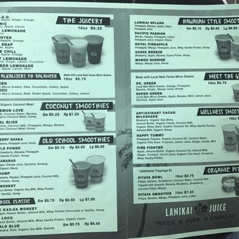 Lanikai Juice - Menu as of April 2017 - Page 1 - Juice Bars & Smoothies Near Me - Kapolei, Hawaii Lanikai Juice - Menu as of April 2017 - Page 1 - Juice Bars & Smoothies Near Me - Kapolei, Hawaii