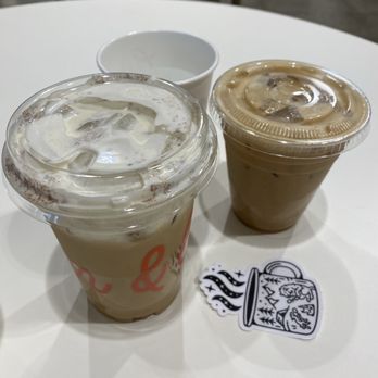 Lion and Lamb Coffee Roasters - Just peachy latte 16 oz, cookie butter latte 12 oz - Coffee Roasteries Near Me - Fullerton, California
