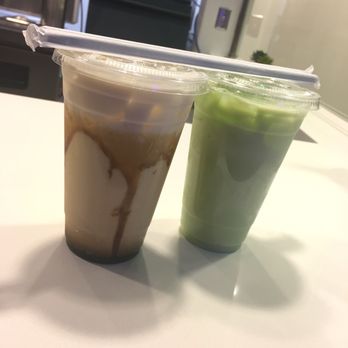Vova Cafe - Brown Sugar Milk tea on the left and Green Royal Thai Milk tea on the right. - Coffee & Tea Near Me - Las Vegas, Nevada Vova Cafe - Brown Sugar Milk tea on the left and Green Royal Thai Milk tea on the right. - Coffee & Tea Near Me - Las Vegas, Nevada