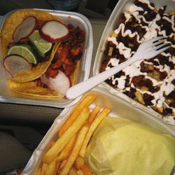 Burger, 2 tacos de al pastor and carne asada fries. 10/10