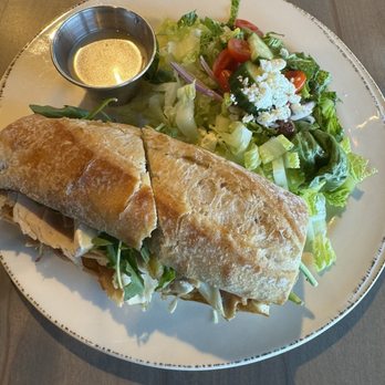 Legends Grille At Tryon International Equestrian Center - Turkey and Brie Sandwich with side Greek salad - New American Near Me - Mill Spring, North Carolina