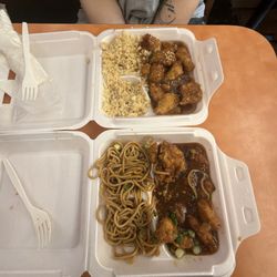 Canton Inn - I got the general chicken w lo mein noodles And she got the sesame chicken with rice