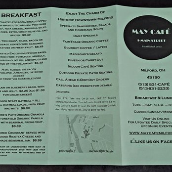 May Café - Menu front/back - Cafes Near Me - Milford, Ohio May Café - Menu front/back - Cafes Near Me - Milford, Ohio