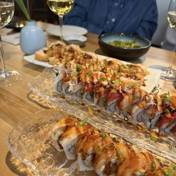Tokyo Table - From top to bottom: Curveball Roll, Very Messi Roll, and Sunshine Roll - Japanese Near Me - Sacramento, California
