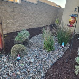 Encased rock. Pulled ugly bushes, added weed barrier and mulch