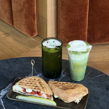 Avatar Coffee Roasters - chicken pesto sandwich, Masala Chai Latte, iced peaches n cream matcha (seasonal) - Coffee & Tea Near Me - Santa Ana, California Avatar Coffee Roasters - chicken pesto sandwich, Masala Chai Latte, iced peaches n cream matcha (seasonal) - Coffee & Tea Near Me - Santa Ana, California