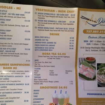 Pho Diner - Menu front - Vietnamese Near Me - Yorktown, Virginia Pho Diner - Menu front - Vietnamese Near Me - Yorktown, Virginia