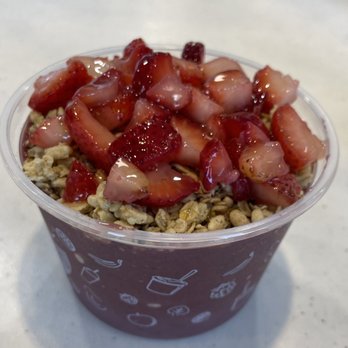 Rush Bowls - Beach bowl (lactose free request) with fresh strawberries on top. Yum! - Acai Bowls Near Me - Fishers, Indiana Rush Bowls - Beach bowl (lactose free request) with fresh strawberries on top. Yum! - Acai Bowls Near Me - Fishers, Indiana