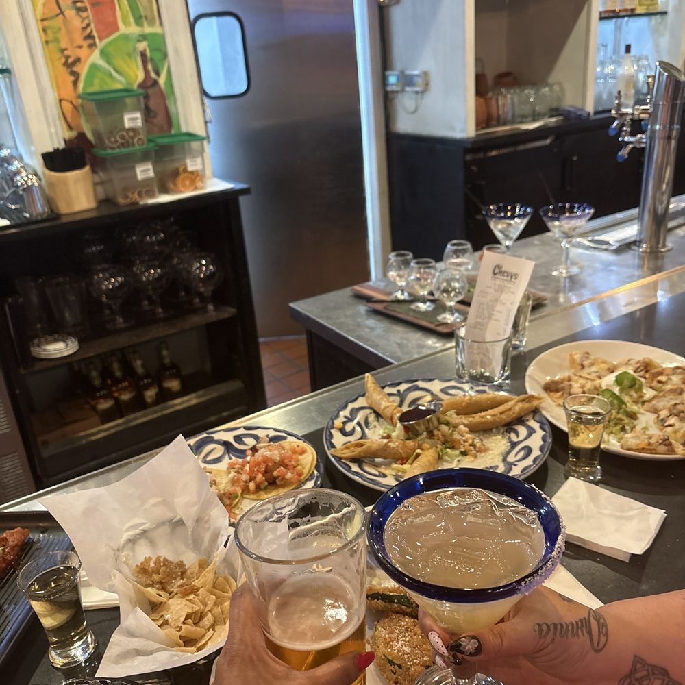 Chevys Fresh Mex - Flautas, fajita nachos, zucchini, fries, and chicken tacos. Also the house margarita and a beer. - Mexican Near Me - South San Francisco, California
