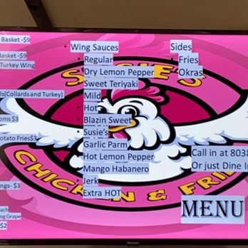 Susie’s Chicken & Fries - Menu on screen - Chicken Wings Near Me - Sumter, South Carolina Susie’s Chicken & Fries - Menu on screen - Chicken Wings Near Me - Sumter, South Carolina