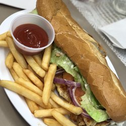Broadway Eats - Grill Chicken Sandwich lettuce tomato onions extra mayo !!!fully cooked fries yumm