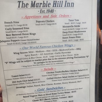 Marble Hill Inn - Menu - Chicken Wings Near Me - Oneida, New York