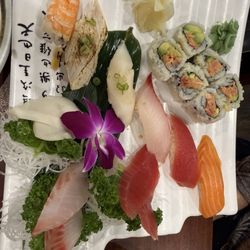 Mene Sushi - One of lunch specials accompanied by miso soup and ginger side salad. Yummy!