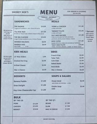 Menu photo 2 Smokey Moe's BBQ Mount Carmel, TN Menu photo 2 Smokey Moe's BBQ Mount Carmel, TN