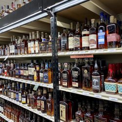 Fairfield Liquors - Bourbon aisle. Top shelf purchases have a one bottle limit.