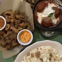 Fritto misto, polpette (meatballs), and gnocchi.