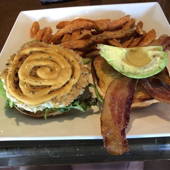 Mattison's Riverwalk - Chicken "burger" with sweet potato fries. - Sushi Bars Near Me - Bradenton, Florida Mattison's Riverwalk - Chicken "burger" with sweet potato fries. - Sushi Bars Near Me - Bradenton, Florida