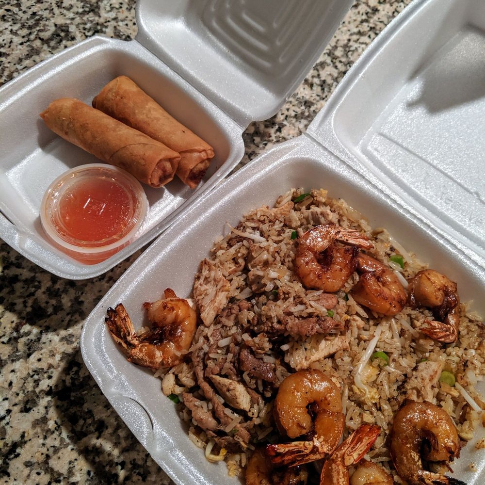 Pho Phi - Combo friend rice with extra shrimp And egg rolls - Vietnamese Near Me - Austin, Texas Pho Phi - Combo friend rice with extra shrimp And egg rolls - Vietnamese Near Me - Austin, Texas