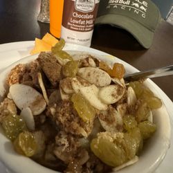 Crop & Kettle - We got some oatmeal, all toppings,honey and chocolate milk. It's a very healthy Thursday morning on Long Island in NY.