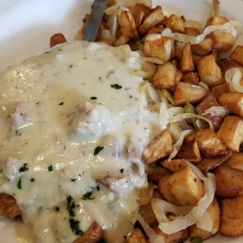 Genie's Cafe - Country fried steak with sausage gravy and potatoes au bryan - New American Near Me - Portland, Oregon