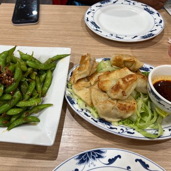 Oriental House - Spicy Spicy Garlic Edamame and Pot Stickers (6 pc) - Chinese Near Me - St Matthews, Kentucky Oriental House - Spicy Spicy Garlic Edamame and Pot Stickers (6 pc) - Chinese Near Me - St Matthews, Kentucky