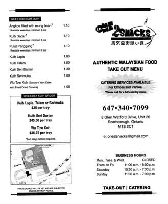 Menu photo 8 One2 Snacks Scarborough, ON