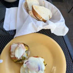 Bombay melt (bottom), spicy tuna melt (middle), chicken poblano soup (top)