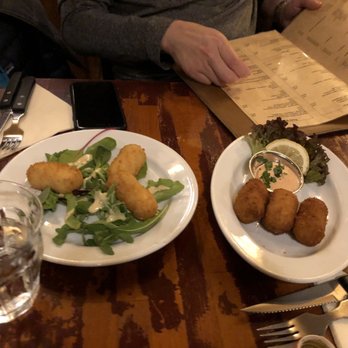 The Pantry - Goat cheese croquettes (left) and shrimp croquettes (right) - Modern European Near Me - Amsterdam, New Hampshire