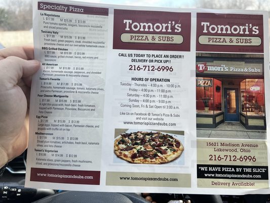 Menu photo 2 Tomori's Pizza & Subs Lakewood, OH Menu photo 2 Tomori's Pizza & Subs Lakewood, OH