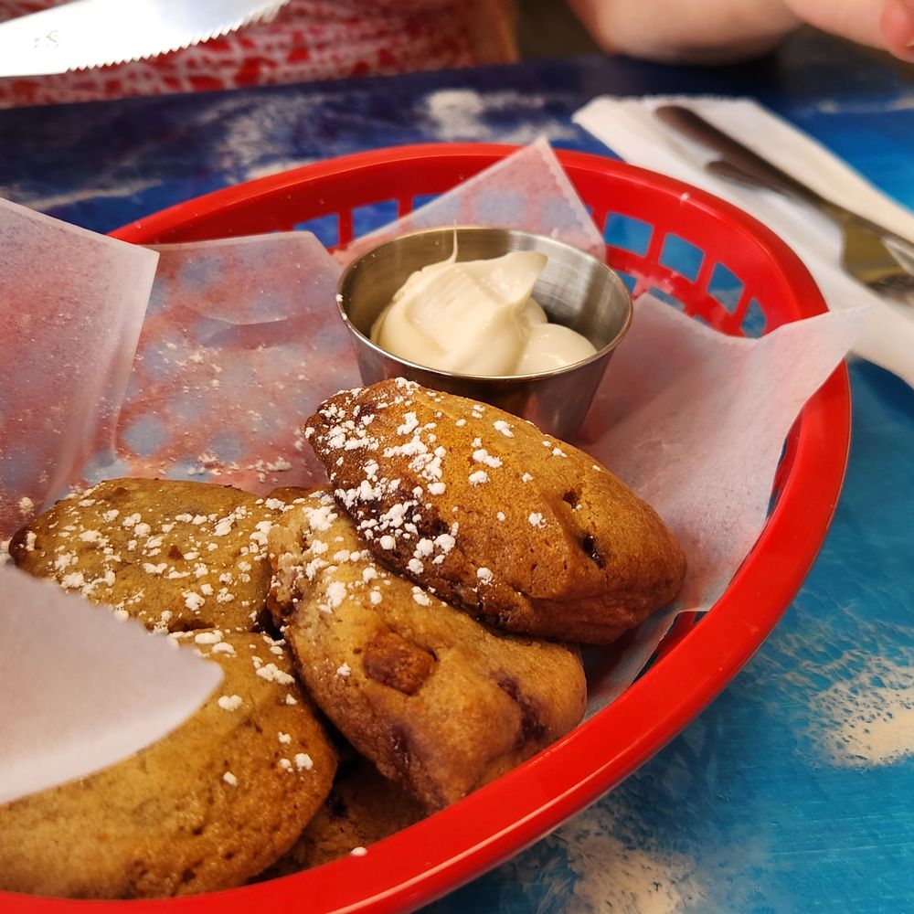 The Breakfast Cottage - Scones with a fantastic creamy spread.  WOW - Breakfast & Brunch Near Me - Nokomis, Florida