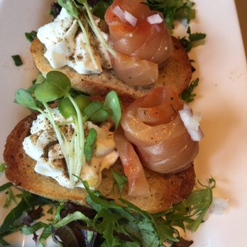 The Oyster Bar - House-cured salmon with goat cheese and horseradish on herbed crostini. Incredible. - Seafood Near Me - Bow, Washington