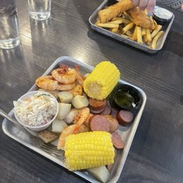 Shrimp Low Country Boil Platter and Fish-N-Chips Shrimp Low Country Boil Platter and Fish-N-Chips