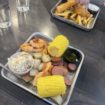 Shuckin' Shack Oyster Bar - Shrimp Low Country Boil Platter and Fish-N-Chips - Seafood Near Me - Durham, North Carolina Shuckin' Shack Oyster Bar - Shrimp Low Country Boil Platter and Fish-N-Chips - Seafood Near Me - Durham, North Carolina