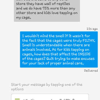 JTK Reptiles - His response to my review. He was trying and failing to come up with a proper excuse for the filthy cages and store's strong stench. - Reptile Shops Near Me - Long Beach, California JTK Reptiles - His response to my review. He was trying and failing to come up with a proper excuse for the filthy cages and store's strong stench. - Reptile Shops Near Me - Long Beach, California