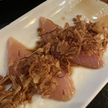 Sushi Fumi - Albacore Special Sushi with Crispy Onion a Garlic Ponzu Sauce - Sushi Bars Near Me - Los Angeles, California Sushi Fumi - Albacore Special Sushi with Crispy Onion a Garlic Ponzu Sauce - Sushi Bars Near Me - Los Angeles, California