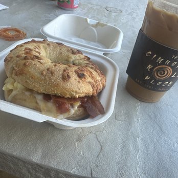 Cinnamon Roll Place - Jalopeno bagel with egg cheese bacon - Bakeries Near Me - Kihei, Hawaii