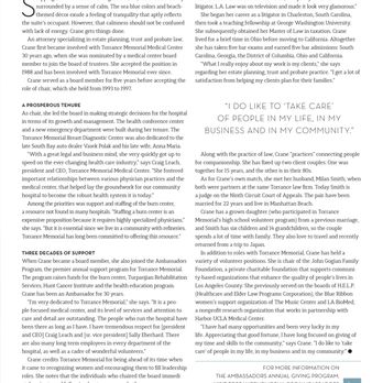 Kathleen D Crane - Torrance Memorial Foundation - Patrons Magazine Article - Wills, Trusts, & Probates Near Me - El Segundo, California Kathleen D Crane - Torrance Memorial Foundation - Patrons Magazine Article - Wills, Trusts, & Probates Near Me - El Segundo, California