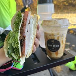 Daily Grind - Turkey avocado blt and caramel apple iced latte with pumpkin cold foam