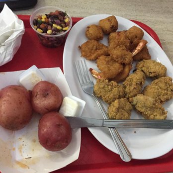 Shrimp N Stuff - Fried shrimp, fried oysters, hush puppies, and some boiled potatoes - Seafood Near Me - Galveston, Texas Shrimp N Stuff - Fried shrimp, fried oysters, hush puppies, and some boiled potatoes - Seafood Near Me - Galveston, Texas