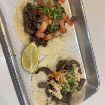 OMG Tacos - OMG Steak Taco (top) and OMG Pork Taco (bottom) - Asian Fusion Near Me - Richardson, Texas