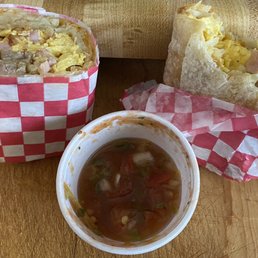 Bomb meaty egg, cheese, potato wonder burrito!