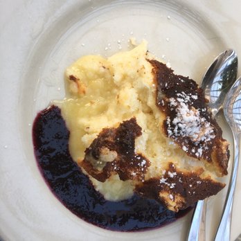 The Red Dory - Lemon pudding with blueberry sauce - New American Near Me - Tiverton, Rhode Island