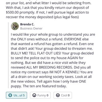 Brenda's Boston's - At least she admits she's dishonest. Thanks for the additional evidence! - Pet Breeders Near Me Brenda's Boston's - At least she admits she's dishonest. Thanks for the additional evidence! - Pet Breeders Near Me