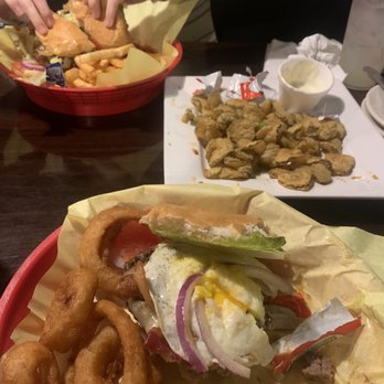 Creekside Grill - Sunset burger with onions rings, fried pickles and an avocado burger with normal fries! - American Near Me - Azle, Texas