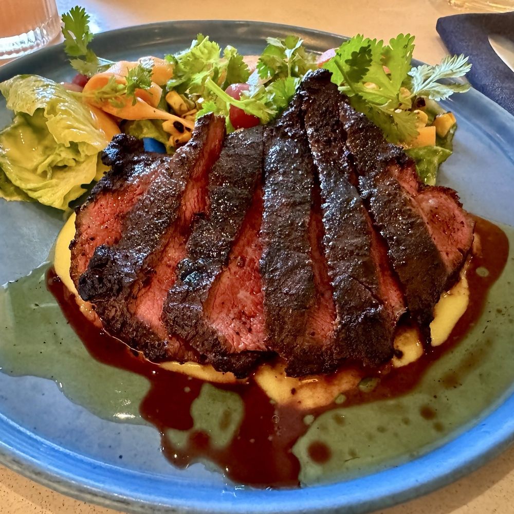 kann - Kann coffee rubbed American Wagyu steak medium rare with corn and gem lettuce salad - very tender and flavorful! - Caribbean Near Me - Portland, Oregon