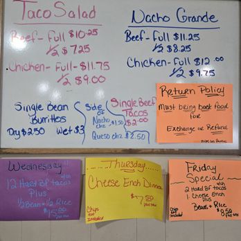 Los Panchos - a menu on a whiteboard - Mexican Near Me - Flint, Michigan