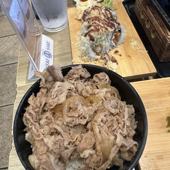 Okidoki by Meiji - Beef Bowl (S) and Crunchy Roll - Izakaya Near Me - Tustin, California Okidoki by Meiji - Beef Bowl (S) and Crunchy Roll - Izakaya Near Me - Tustin, California
