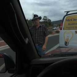 McCloud Electrical - The business owner blocking traffic during a road rage incident with another vehicle he almost hit on 89A in Sedona.   5/7/18 1:25pm