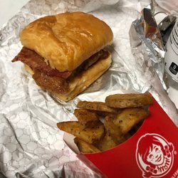 Wendy's - Maple Bacon Chicken Croissant with seasoned potatoes
