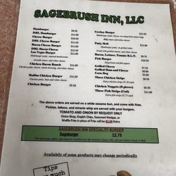 Sagebrush Inn - Sagebrush Inn menu frontside Aug 2026